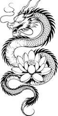 Dragon and Lotus Flower Illustration oriental asian