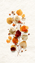 An elegant autumn card mockup featuring vintage leaf motifs and serifs, creating a dynamic, floating effect. Perfect for luxury branding or nostalgic autumn promotions. The composition looks light, cl