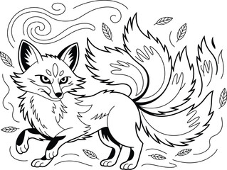 Nine- Tailed Fox Illustration kitsune nine tails