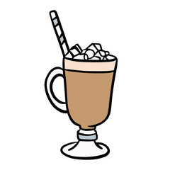 Coffee with marshmallow, doodle, vector illustration