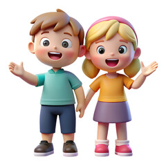 Happy smiling children cartoon illustration on white background