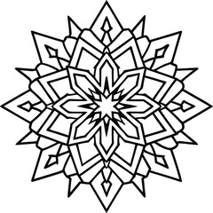 Intricate black and white symmetrical snowflake mandala design isolated on white background isolated on transparent background