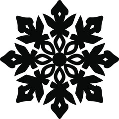 Intricate black and white symmetrical snowflake mandala design isolated on white background isolated on transparent background