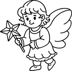 Charming children s illustration of a cute angel holding a glowing star isolated on white background isolated on transparent background