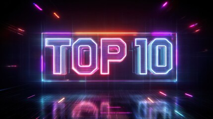 Neon Top 10 List Digital Ranking Illustration