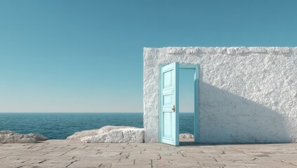 Light blue door opens to ocean view