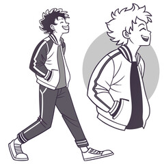 Stylized Vector Illustrations of Boys in Urban and Casual Outfits in Various Poses and Expressions