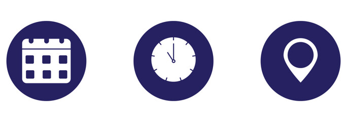 Date, Time, Address icon set. Event icons vector. Address. time, and date icon vector. Event elements isolated on transparent background .EPS 10