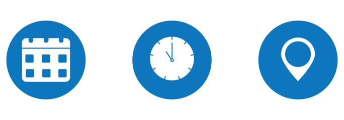 Date, Time, Address icon set. Event icons vector. Address. time, and date icon vector. Event elements isolated on transparent background .EPS 10