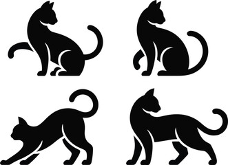 Four black cat silhouettes in different poses