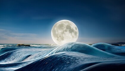 waves and moon in abstract
