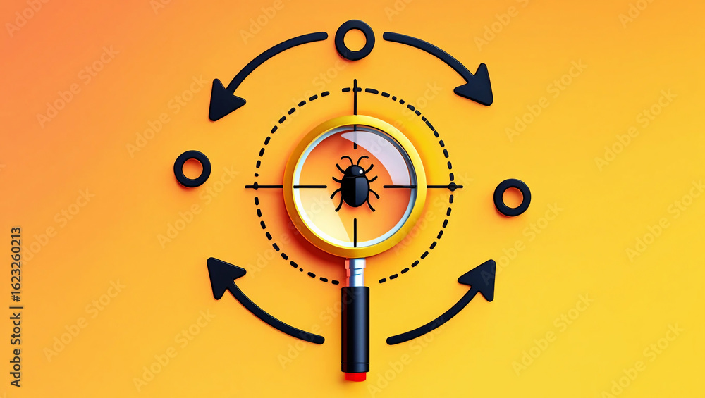 Poster bug detection through magnifying glass with target and arrows image