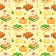 Cozy Autumn Tea Books seamless