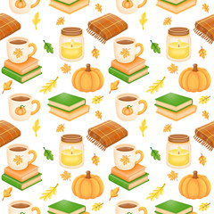 Cozy Autumn Tea Books seamless
