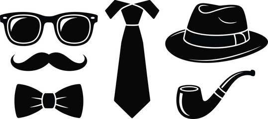 Classic gentleman s accessories silhouette set