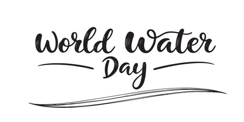 Elegant World Water Day Vector Graphic with Flowing Script Typography and Subtle Waterline Accents for Environmental Awareness