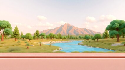 Scenic mountain landscape with a winding river and lush green trees