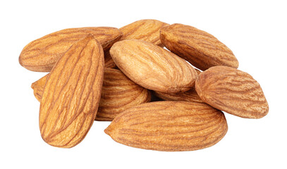 Close-up of shelled almonds forming a small pile on transparent background