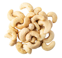 Cashew nuts forming a pile on transparent background