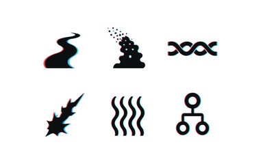 six different glitch effect illustration isolated on white backgorund stream river current stream particle flow stream thread pool stream plasma channel stream heat flux stream transaction