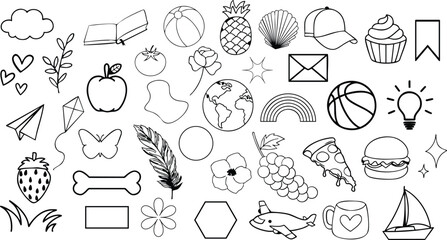  Collection of Hand-Drawn Doodle Illustrations - A Versatile Set of Simple and Cute Line Art Icons for Crafts and Digital Designs