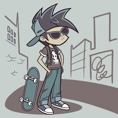 Stylized Vector Illustrations of Boys in Urban and Casual Outfits in Various Poses and Expressions