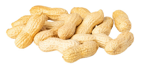 Peanuts in shell forming a pile on transparent background