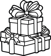 Festive stack of colorful wrapped christmas presents with decorative ribbons isolated on white background isolated on transparent background