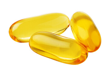 Fish oil capsules promoting health and wellness on transparent background
