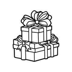 Stack of three beautifully wrapped gift boxes tied with bows isolated on white background isolated on transparent background