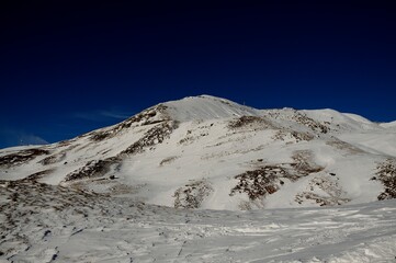 Panoramic winter landscape in the French Alps near a ski resort