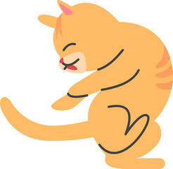 Orange Cat Licking Its Tail While Sitting