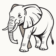 Obraz premium Monochrome art presents an African elephant walking against a soft white background