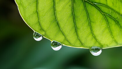 big green leaf with water droplet on surface creates circles perfect for gardening background