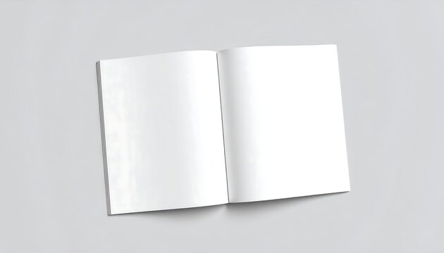 Open blank magazine mockup on a soft grey background, ready for content insertion
