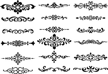 Obraz premium Set of Black Decorative Flourish Silhouettes ? Symmetrical Ornate Scrollwork Vector Designs with No Background for Cabinet Accents and Elegant Embellishments.eps