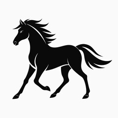 Obraz premium Galloping black horse with flowing mane and tail strikes a dynamic pose on white