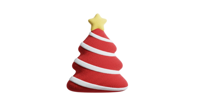A red christmas tree with white stripes and a yellow star on a black background in a studio shot - Powered by Adobe
