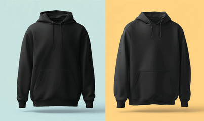 Two Stylish Black Hoodies on Contrasting Backgrounds A Versatile Apparel Mockup for Design Presentation