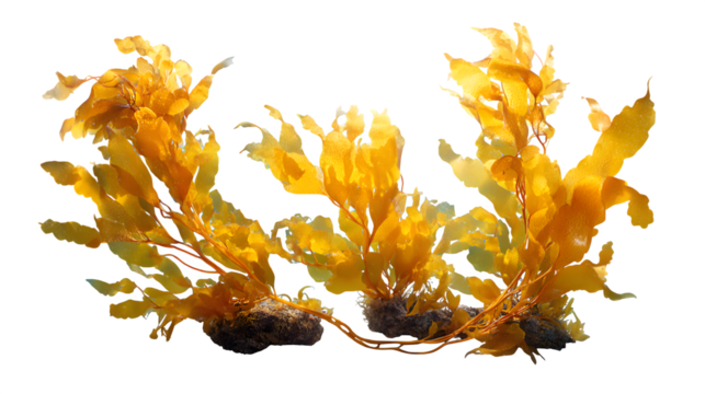 ? Underwater Scene with Sunlit Kelp Forest in Clear Coastal Waters isolated on transparent white background --ar 16:9 --raw - Powered by Adobe