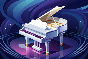 vector of A professional white grand piano with a dark background or...