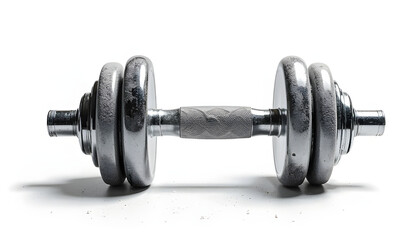 High-Resolution PNG of Fitness Dumbbell with Chalk Dust Isolated on Pure White Background in Sharp Detail