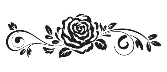Black and white decorative floral design with rose and swirls vector