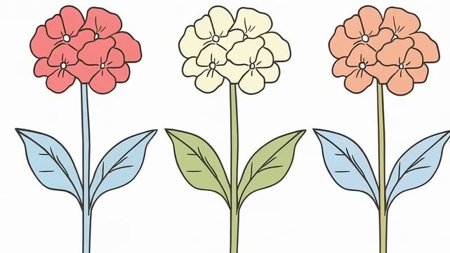 Colorful Hydrangea Flower Line Art Arrangement: A Delicate Botanical Illustration