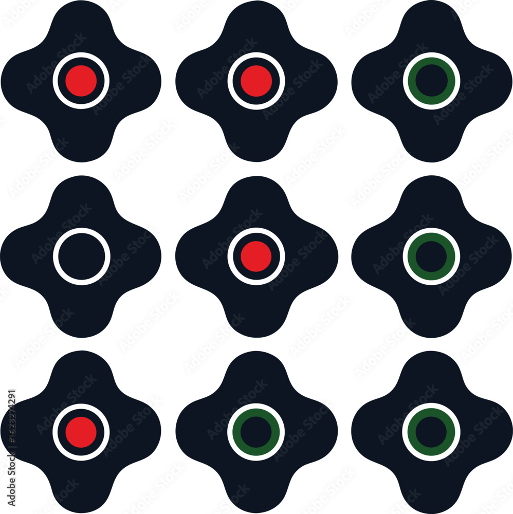 Poster nine unique abstract geometric vector shapes with different colors and a di design