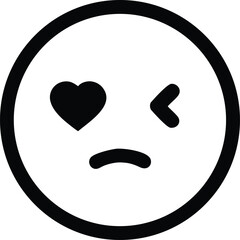 Obraz premium sad emoji face with heart and broken heart eyes black outline icon