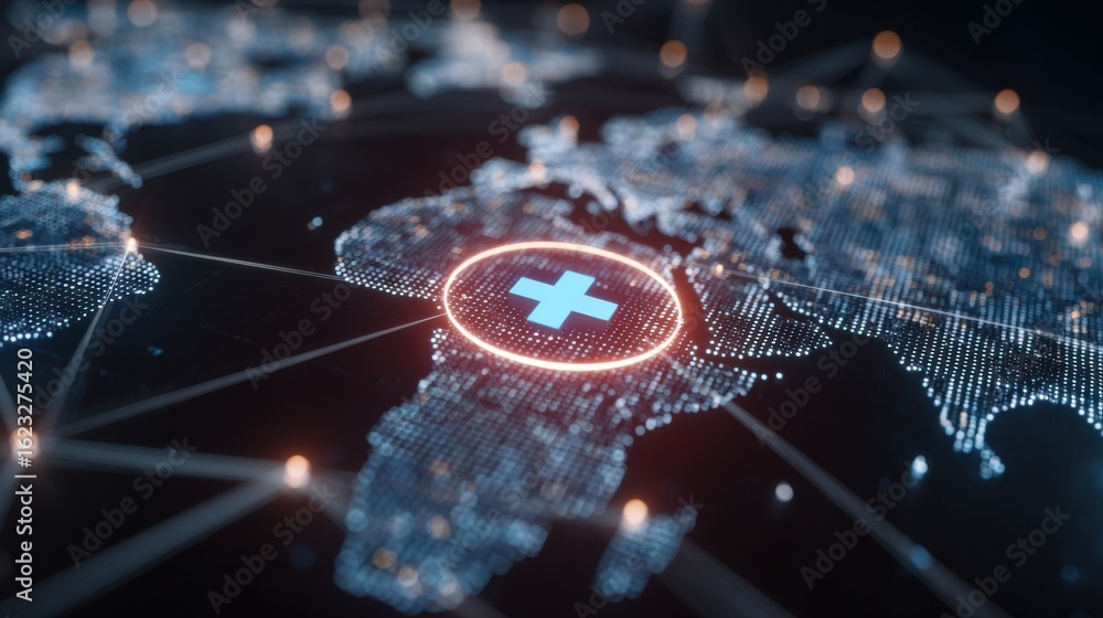 Poster focused medium view of a computer screen featuring a healthcare asset highlighted on a complex inves