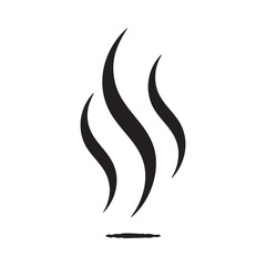 Black and white icon of three wavy steam lines rising from a horizontal line vapor smoke