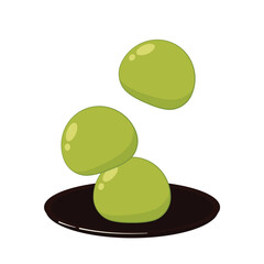Matcha Mochi. Japanese rice dessert. Traditional Japanese dessert. Dessert options. Flat Vector illustration with Healthy sweet snacks.