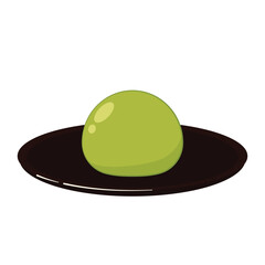 Matcha Mochi. Japanese rice dessert. Traditional Japanese dessert. Dessert options. Flat Vector illustration with Healthy sweet snacks.